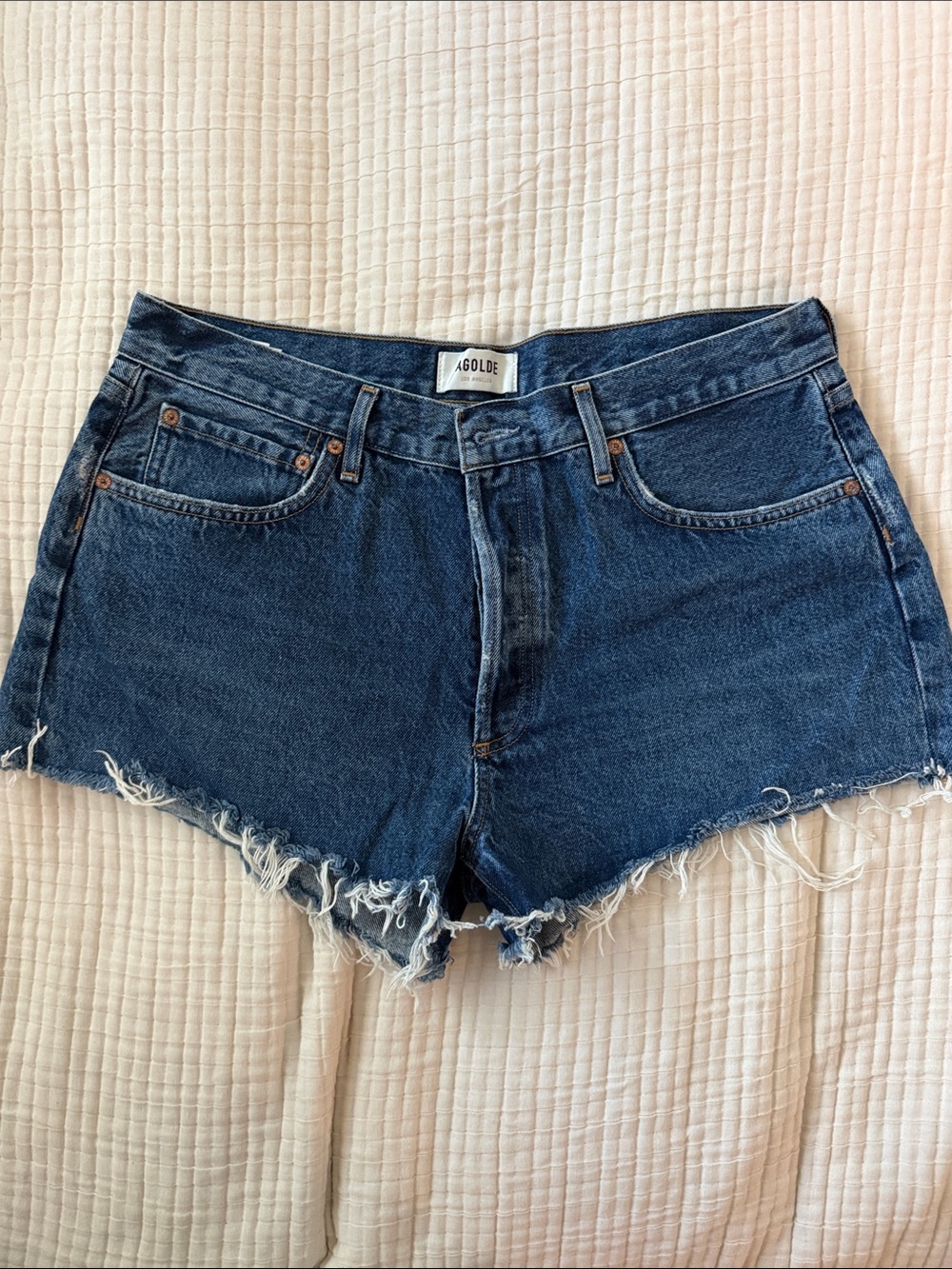 Agolde High-Rise Frayed Hem Denim Shorts
